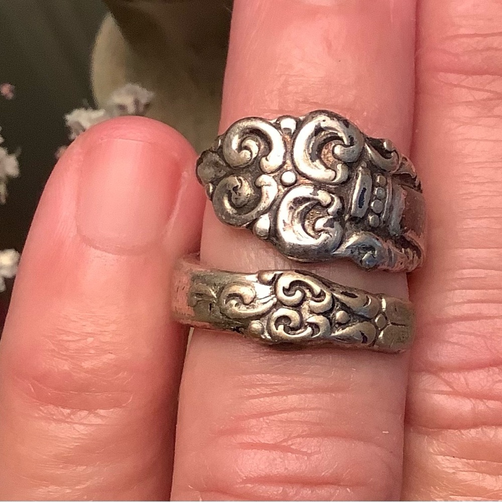 Vintage Intricate Spoon Ring Handmade Silver Plate